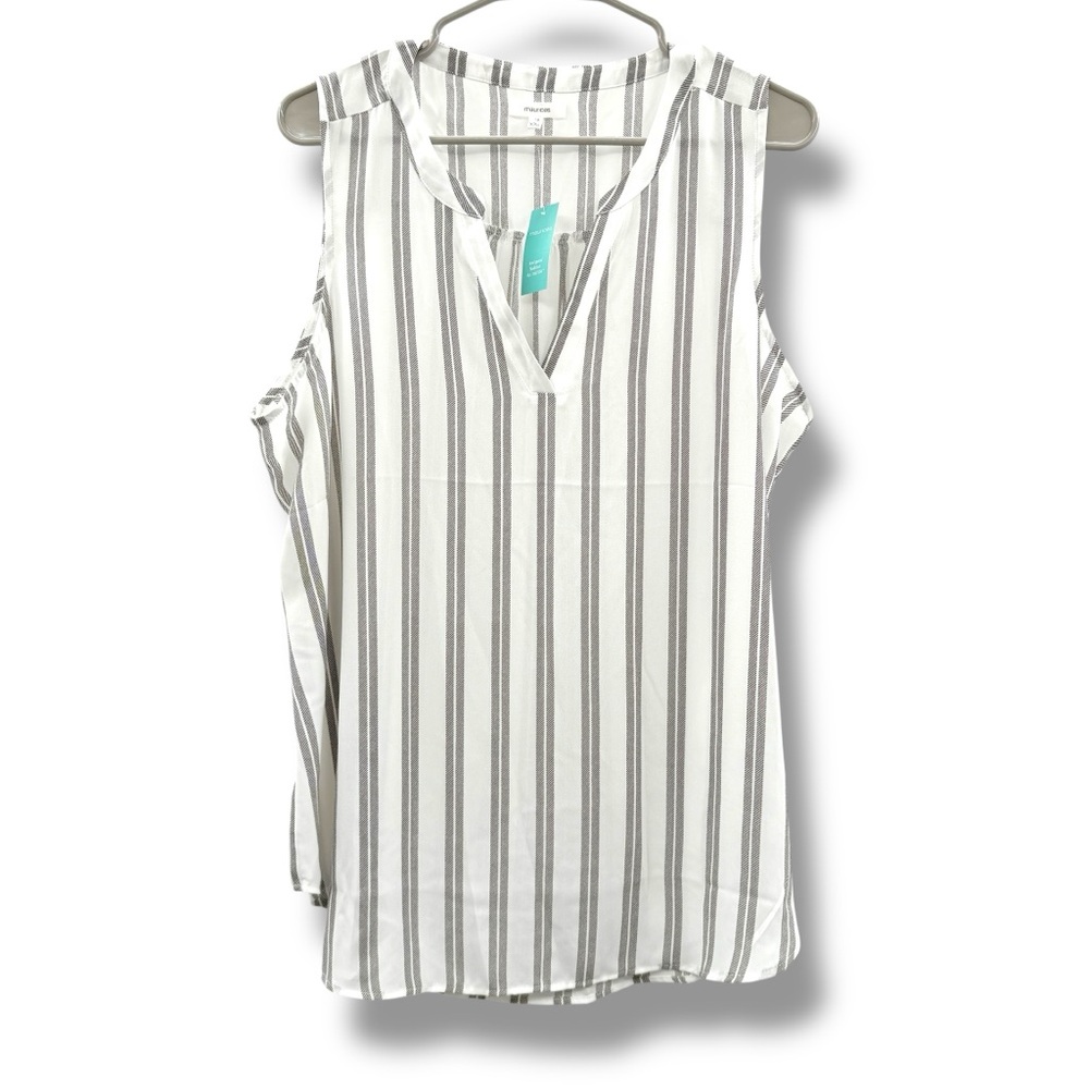 Maurices NWT Striped Sleeveless Blouse Women’s Size XXL‎ White Gray